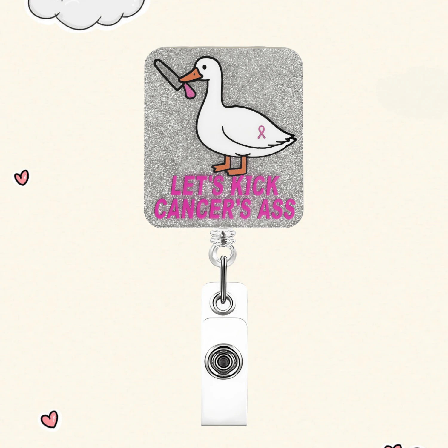TONAVIETO 1个精美闪亮银底鹅形徽章卷轴,可伸缩徽章夹,带旋转鳄鱼夹,适用于护理教师、学生、医务人员、办公用品 - 鵝 - 查看 1