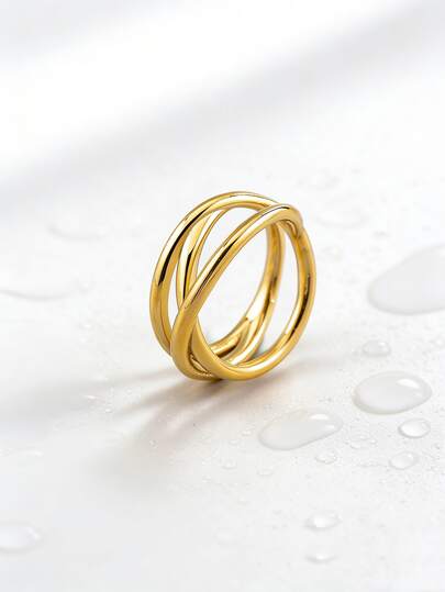 1 chiếc nhẫn thép không gỉ mạ vàng 18K hình học bất đối xứng độc đáo, sáng tạo, thời trang thường ngày, phụ kiện quà tặng unisex.