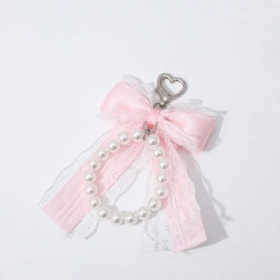 Lindo accesorio de bolso con forma de corazón con lazo y perlas falsas, accesorio para bolso, regalo para maestros