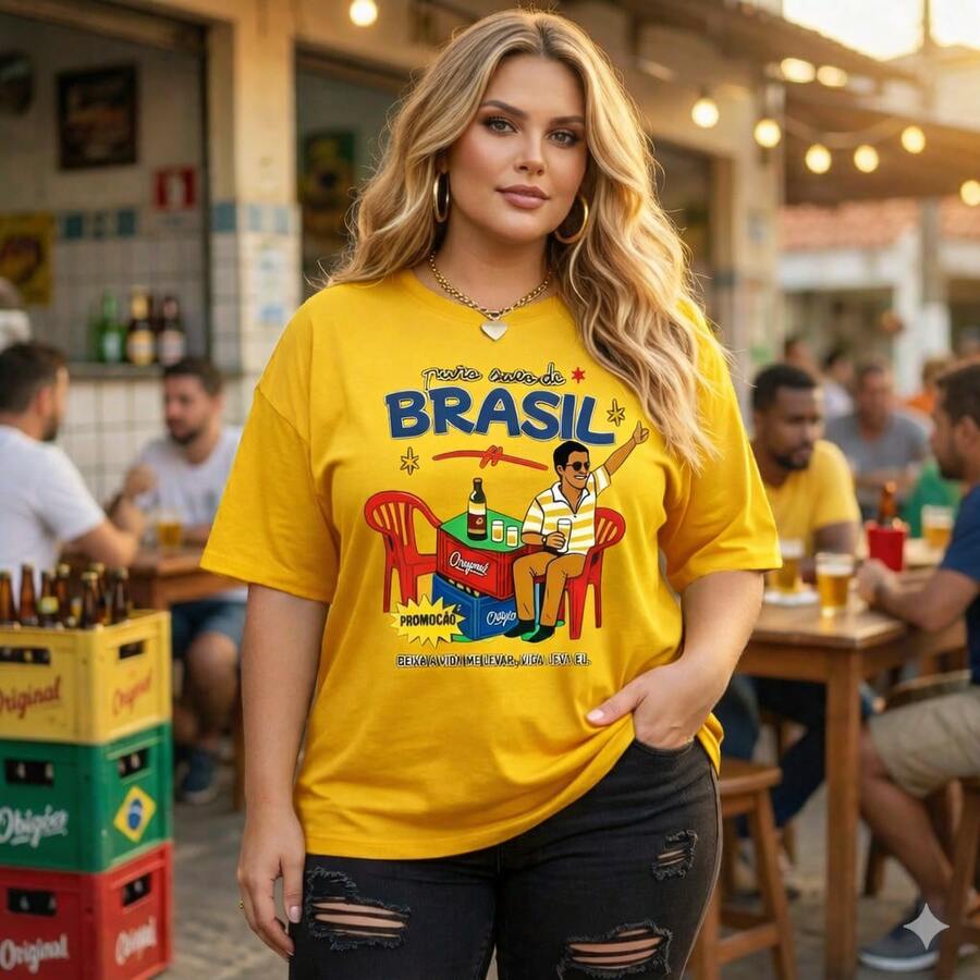 Yellow T-Shirt, Copa Brand, Women's Plus Size, Plain, Round Neck, , Oversized, Soccer Fan Shirt. - Màu vàng - Xem 1