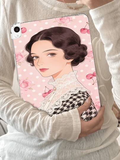 波点蕾丝樱桃少女暗黑风格防震几何图案保护套，适用于三星 Galaxy Tab A7 Lite