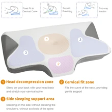 Ergonomic Memory Foam Pillow For Cervical Neck Shoulder Orthopedic Pain Relief, White & Grey - White & Grey - View 4