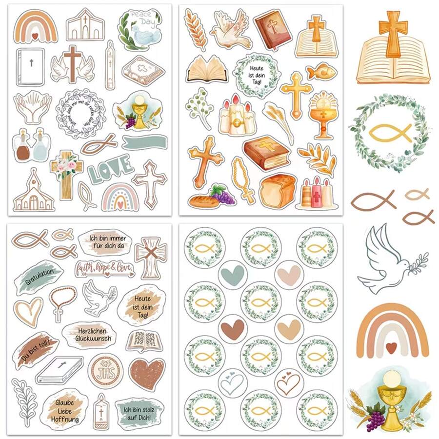77/154pcs German Sticker Sets | Confirmation Decorative Stickers | 4/8 Stickers For Confirming Communion Gifts Filled With Love For Girls And Boys | Baptism Stickers For Guest Books And Albums - Multicolor - View 1