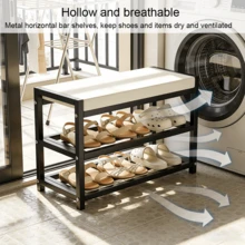 Lislark Heavy Duty Shoe Bench Stool Shoe Cabinet Storage Rack Cabinet Bench Rack Organiser Rack With Cushion Seat For Hallway Foyer - Blanco - 60*25*43 cm - Ver 4
