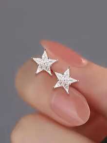 1 Pair S925 Sterling Silver Petite Cute Star Stud Earrings, Casual Daily Wear For Students, Minimalist Delicate Sweet Star Cartilage Earrings, Girlfriend Gift - Star - View 5