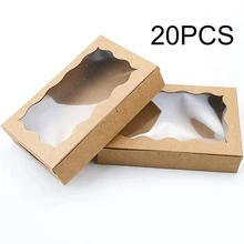 Caja de galletas de 9" X 6" X 3" con ventana, caja de panadería para chocolate frambuesa, dulces, magdalenas, donas - Marrón - Ver 9