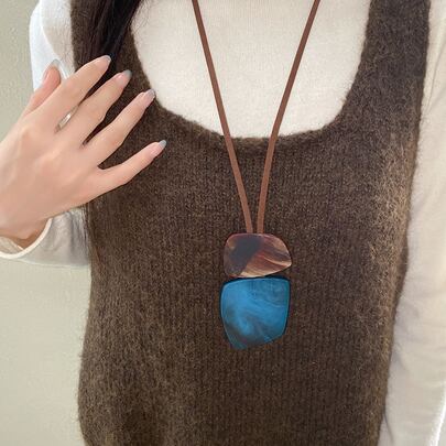 1 chiếc mặt dây chuyền hình vuông bất đối xứng hình sừng bò, kiểu dáng cổ điển tối giản, thích hợp cho trang phục thường ngày, dự tiệc và mặc hàng ngày.