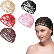 4pcs/Set Mesh Crochet Hair Net Set, Knitted Scarf Hat, Thick Short Women Hair Net, Sleep Scarf Cover, Black Hair Net, Long Straight/Curly Hair Protective Cap, Ballet Cap Sleep Bonnet,Summer,Beach - Multicolor - View 1