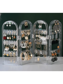 1 Earring Display Stand, Acrylic Foldable Jewelry Necklace Box Organizer - Black - View 4
