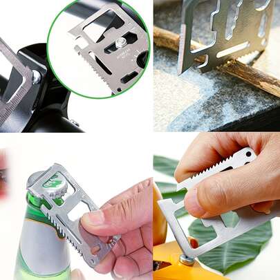 Dụng cụ đa năng 11 trong 1, bằng thép không gỉ, cầm tay, thích hợp cho cắm trại, leo núi, sinh tồn ngoài trời, săn bắn và lái xe khẩn cấp.