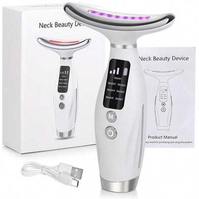 Masajeador de cuello con 3 modos y 7 posiciones de iluminación, batería recargable de 400mAh, masaje con vibración y calor, dispositivo de belleza y cuidado de la piel, regalo ideal para mujeres