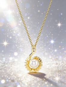 Dây chuyền hình rắn đính ngọc trai giả SWAROVSKI, dây chuyền đeo xương đòn, dây chuyền nữ, quà Giáng sinh, quà Valentine, quà Tết Thất Tích, quà sinh nhật, quà tặng bạn gái. - Vàng - Xem 3