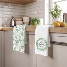 Bộ 2 khăn lau bếp họa tiết lá xanh và chữ tối giản, kích thước 40*60cm, chất liệu microfiber mềm mại, thích hợp cho nấu nướng, nướng bánh, lau dọn, gia đình, nhà hàng, cắm trại, dùng trên bàn ăn, rửa chén, làm quà tặng ngày lễ. - Nhiều màu - Xem 9