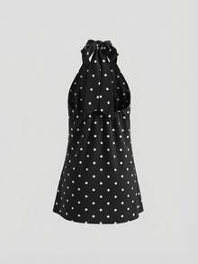 女士优雅黑白波点露背无袖连衣裙，适合优雅度假、日常穿着、下午茶和节日装扮，春夏款 - 黑與白 - 查看 3