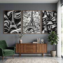 3 pezzi, stampa di alta qualità, stile moderno, astratto, bianco e nero, architettura, Torre di Parigi, combinazione, cartellone d'arte da parete, decorazione per la casa, adatto per soggiorno, divano, camera da letto, corridoio, bagno, ufficio, regalo d'arte perfetto, imballaggio in tubo rigido in PVC - Multicolore - Visualizzare 9