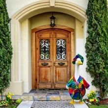 23 Inch Porch Goose Outfits Rainbow Leopard Print Bathrobe With Belt 3D Crochet Flower Brooch Pin Set - Multicolor - View 2