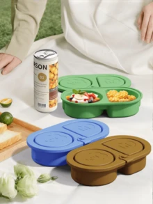 1pc Silicone Dual Compartment Seasoning Box, Portable Snack Container With Lid, Leak-Proof & Odorless, Bento Sauce Divider Box, Ins Style Storage - Multicolor - View 2