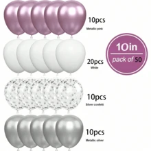 35/50 quả bóng bay sinh nhật màu hồng và bạc, bóng bay kim loại 10 inch, trang trí tiệc cưới, tiệc sinh nhật cho nữ. - Kiểu A - Xem 3
