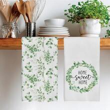 Bộ 2 khăn lau bếp họa tiết lá xanh và chữ tối giản, kích thước 40*60cm, chất liệu microfiber mềm mại, thích hợp cho nấu nướng, nướng bánh, lau dọn, gia đình, nhà hàng, cắm trại, dùng trên bàn ăn, rửa chén, làm quà tặng ngày lễ. - Nhiều màu - Xem 6