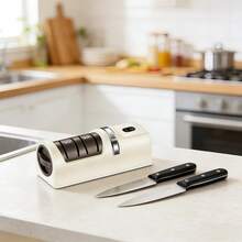 1pc Portable Lightweight Easy-To-Use Durable ABS & Diamond Electric Knife Sharpener, Practical Home Style Beige Brown 3-Stage Cordless Knife Sharpening Kit With USB Charging, S-Afe Operation, Multi-Function For Knives Scissors, Perfect For Home Kitchen, Camping, RV, Outdoor Cooking, Holiday Gift & All-Year Daily Knife Care Use - White - View 12