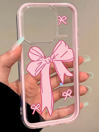 1pc Cute Pink Bow Tie Minimalist Soft TPU Shockproof Anti-Scratch Stylish Phone Case, Suitable Compatible With Apple 17, 16, 15, 14, 13, 12, 11 Pro Max, Air And Series