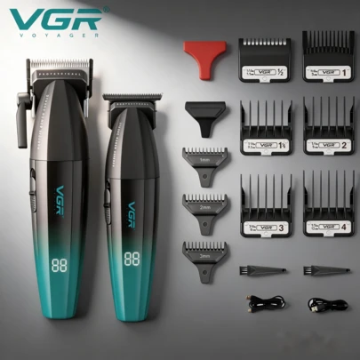  Cortadora de pelo eléctrica inalámbrica profesional VGR con pantalla digital, velocidad ajustable, recargable, cortadora de pelo de metal, regalo para hombres V-003 V-906