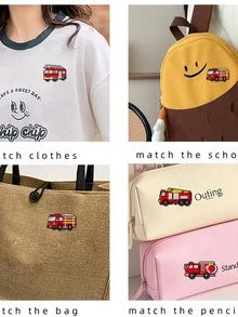 Bộ 4 huy hiệu tráng men hình xe cứu hỏa, huy hiệu xe cứu hỏa màu đỏ, thích hợp để gắn lên ba lô và áo khoác. - Nhiều màu - Xem 7