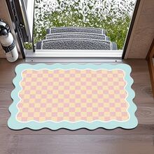 1pc Pink & Yellow Plaid Pattern Rug With Wavy Edges, Soft Lines And Rhythmic Design, Minimalist Yet Playful Modern Style, Multiple Sizes Available, Living Room Carpet, Area Rug, Room Decor, Large Size Carpet, Washable - Multicolor - View 5