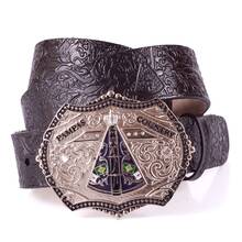 Our Lady Of Aparecida Country Belt Large Buckle Genuine Leather Pampa's Country - 黑色 - 查看 1