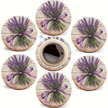 6pcs Romantic Lavender Coasters, Purple Floral Ribbon Non-Slip Cup Mats, Coffee Cup Heat Insulation Pads, Home Decor & Gift - Multicolor - View 1