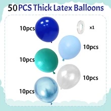51/26pcs/Teal Blue Balloons 10 Inch Ocean Turquoise Blue Party Balloons Transparent Metallic Pastel Light Blue Latex Helium Balloon For Under The Sea Birthday Baby Shower Shark Party Decorations - Set - View 2