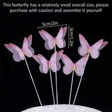 1 pieza 5 piezas Decoraciones para tarta de mariposas, decoración para tartas de cumpleaños con efecto brillante y aspecto realista - Mariposa de malla rosa - Ver 3