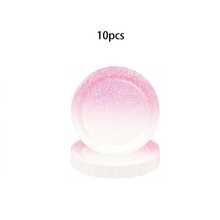 10 Stücke/20 Stücke/50 Stücke/80 Stücke rosa Farbverlauf Glitzer Papier Geschirr, rosa Pappteller & Becher 6,5" Servietten - 9" Speiseteller und 7" Dessert Teller, Partyzubehör geeignet für Hochzeit, Bridal-Shower, Geburtstagsfeier Dekoration, unisex - Rosa Farbverlauf - Übersicht 12