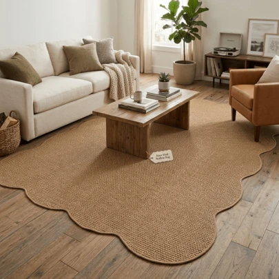 1pc Asymmetrical Wavy Faux Jute Carpet, Thickened Washable High-Quality Carpet, Style Carpet, Hallway Carpet, Decorative Carpet, Shower Carpet, Sofa Seat Carpet, Thickened Carpet, Home Decor Room Supplies, Living Room Carpet, Bedroom Carpet, Entrance Carpet, Kitchen Carpet, Bathroom Carpet, Study Carpet
