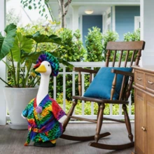 23 Inch Porch Goose Outfits Rainbow Leopard Print Bathrobe With Belt 3D Crochet Flower Brooch Pin Set - Multicolor - View 5