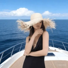 Mũ rơm raffia vành rộng dành cho nữ, mũ chống nắng viền tua rua, mũ kiểu Pháp cho kỳ nghỉ hè đi biển, bảo vệ khỏi tia UV. - mũ đi biển - Xem 7