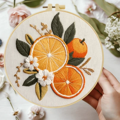 1 Piece Embroidery Set, 20x20 Cm/7.9x7.9 Inches, Handmade DIY Embroidery Set, Orange Pattern, Suitable For Adult Beginners, Including Embroidery Cloth, Instruction Manual, Embroidery Frame And Needle And Thread, Suitable As A Gift For Friends Or Family, Furniture Decoration Or Office Handmade Artwork