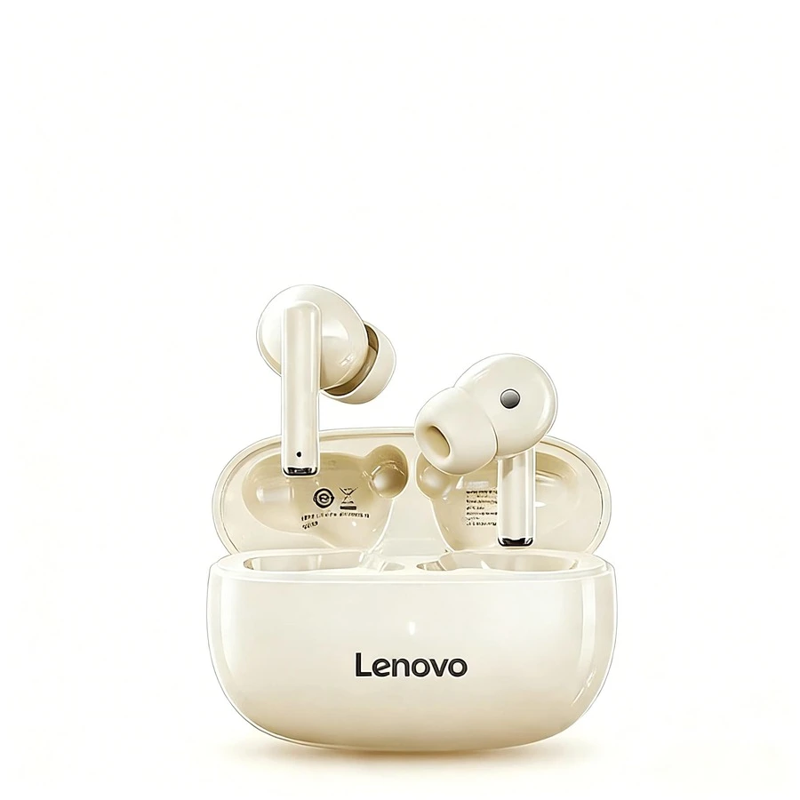 Tai nghe Bluetooth không dây Lenovo TA210 - Thời lượng pin siêu dài, Tai nghe thể thao nhét tai, Khử tiếng ồn chủ động ENC, Giảm tiếng ồn cuộc gọi thông minh với bốn micrô, Màu trắng/Trắng ánh trăng, Đen - Thiết kế quà tặng - đá mặt trăng màu trắng - Xem 1