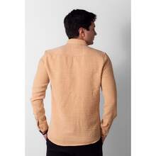 Men's Long-Sleeved Textured Dress Shirt - 黃色 - 查看 2