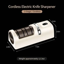 1pc Portable Lightweight Easy-To-Use Durable ABS & Diamond Electric Knife Sharpener, Practical Home Style Beige Brown 3-Stage Cordless Knife Sharpening Kit With USB Charging, S-Afe Operation, Multi-Function For Knives Scissors, Perfect For Home Kitchen, Camping, RV, Outdoor Cooking, Holiday Gift & All-Year Daily Knife Care Use - White - View 3