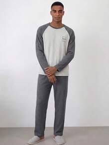 Snug League 2 Stücke/Set Herren Schlafanzug mit Langarmoberteil und Hose, feuchtigkeitsableitend, geeignet für Frühling & Herbst - Grau - Übersicht 5