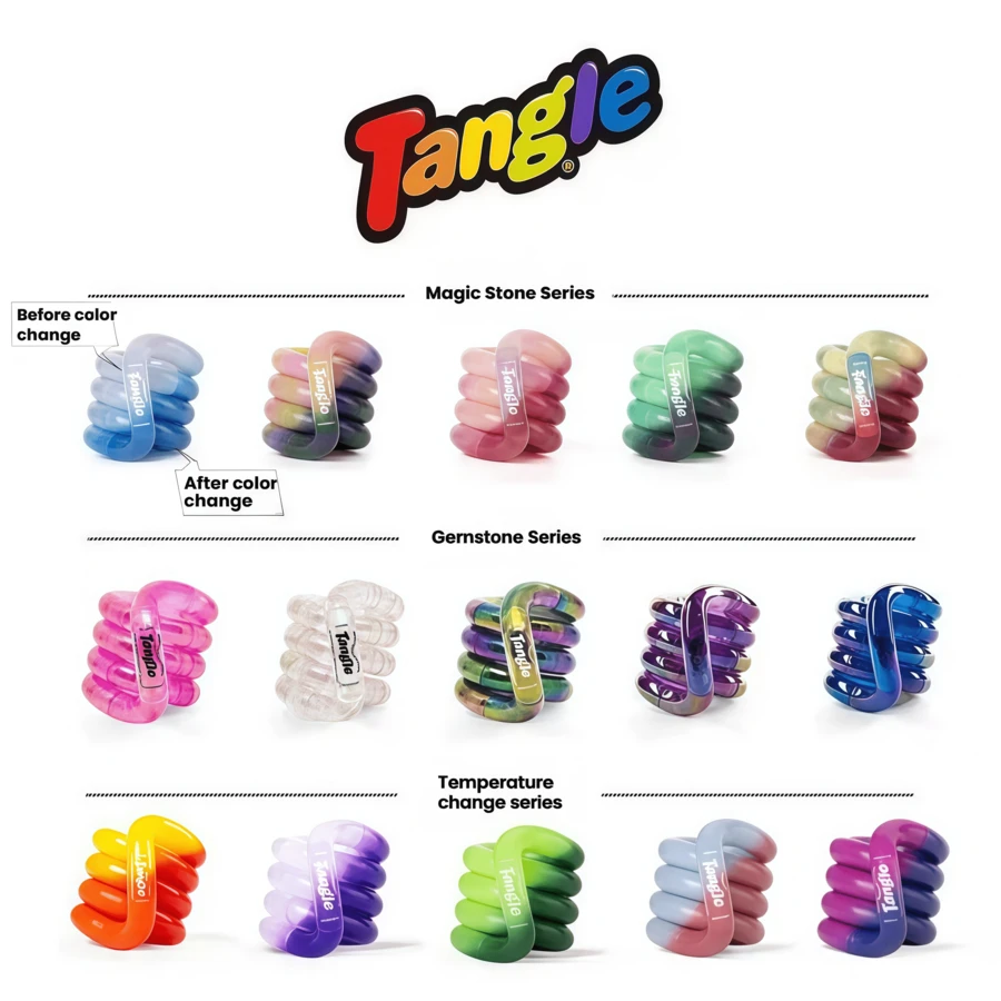 Juguetes oficiales y auténticos Tangle - Serie de cambio de temperatura, Serie de nubes, Serie de mármol, Serie de piedras fantásticas, Serie de metal, Serie de texturas, Juguetes antiestrés para entrenamiento de concentración y TDAH - Multicolor - Ver 1