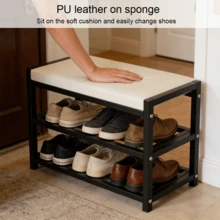 Lislark Heavy Duty Shoe Bench Stool Shoe Cabinet Storage Rack Cabinet Bench Rack Organiser Rack With Cushion Seat For Hallway Foyer - Blanco - 60*25*43 cm - Ver 6