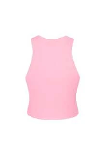 Y2K Solid Pink Crop Tank For Ribbed Slim Fit Crew Neck ... Women Y2K Streetwear Summer Street T-Shirt   Streetwear Y2K - 粉色 - 查看 2