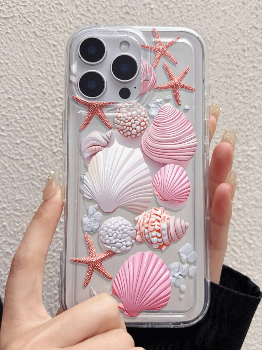 1pc Transparent Air Cushion Shockproof Soft TPU Phone Case, UV Printed Ocean Elements & Seashell Starfish Pattern, Fashionable Phone Case Compatible With Apple 7/8/7Plus/8Plus/X/XS/XR/XSMax/11/11Pro/11ProMax/12/12Pro/12ProMax/12Mini/13/13Pro/13ProMax/13Mini/14/14Pro/14ProMax/14Plus/15/15Pro/15ProMax/15Plus/16/16Pro/16ProMax/16Plus/17/17Pro/17ProMax/Air - Multicolor - View 1