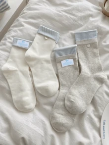 1/4 đôi tất mùa hè mỏng, đơn giản, có gân, cổ tay bo chun và cài nút, dài đến giữa bắp chân. - Nhiều màu - Xem 9