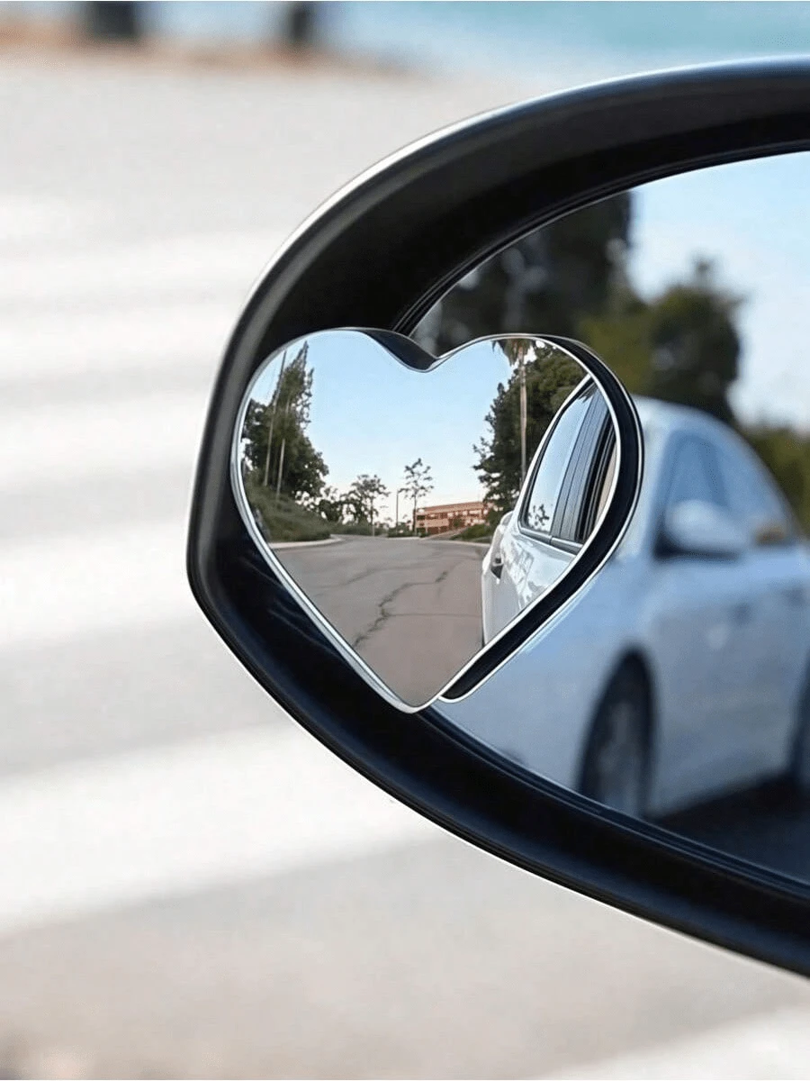 2 buah Kaca Spion Titik Buta Berbentuk Hati, Kaca Spion Titik Buta Cembung Sudut Lebar 360° Berbentuk Hati Tanpa Bingkai, Kaca Definisi Tinggi yang Dapat Diatur 360°, Kaca Lengkung Berbentuk Kipas, Cocok untuk Semua Model Mobil