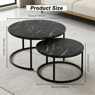 1 set/2 stuks marmeren tafel met metalen frame - Salontafel, salontafel voor de woonkamer, ingelegde marmeren tafel met marmeren blad en stevig metalen frame, verplaatsbaar, stapelbaar, lichtgewicht, ideaal als bijzettafel in woonkamers, slaapkamers, op balkons en terrassen.