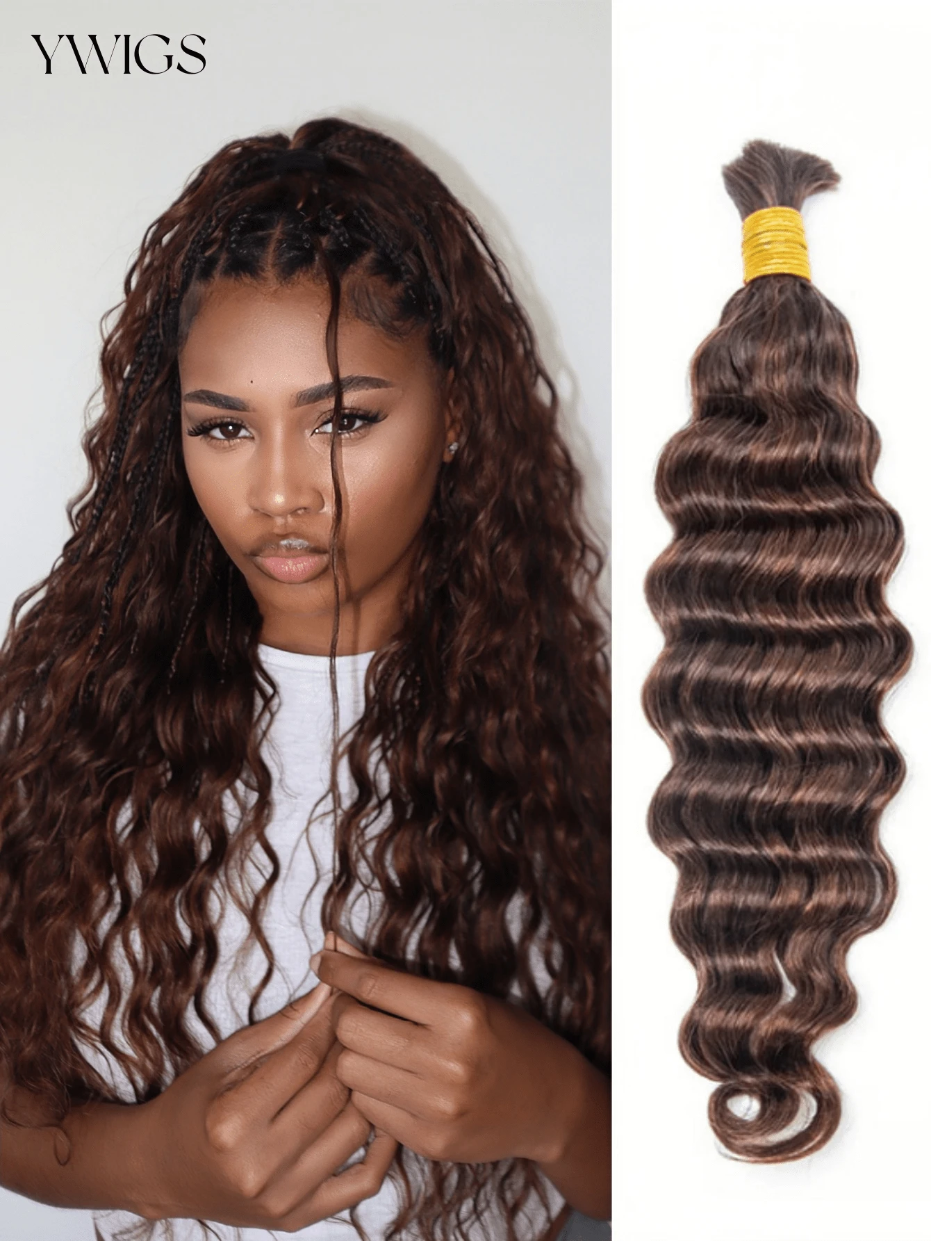#4/30 Bohemian Style Deep Wave 100% Natural Human Hair Extensions, 16-20 Inches, 100g, Soft & Lightweight, Suitable For Braiding, Graduation, Anniversary, Festivals, Weddings, Daily Use, Parties, And Cosplay - S4/30 - View 1