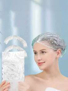 100 Pcs Transparent Shower Cap Clear Hair Protection Cap Suitable For Salons, Spas, And Home Use - Leak-Proof Bathroom And Travel Hair Cove - Transparent - View 2